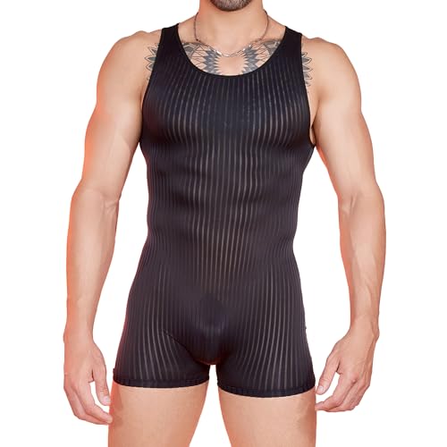 Herren Wrestling Singlet Shapewear Mesh Bodysuit mit Trägern, Sheer Leotard für Sport, Gym, Clubwear von YOOBNG