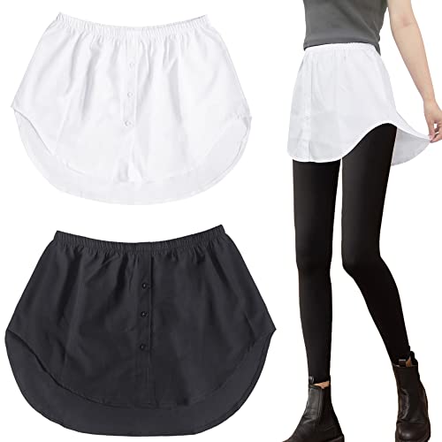 YOOBNG 2 Stück Hemdverlängerung, Damen Blusenrock Shirt Extender, Unterrock Verlängerung, Mini Unterrock Saum Top Skirt Lower Sweep Röckchen Schichtung mit Knöpfen von YOOBNG