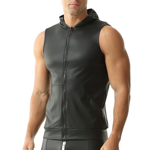 YOOBNG Herren PU-Leder Weste ohne Ärmel – Nasses Aussehen Unterhemd mit Reißverschluss – Muskelshirt für Motorrad YOOBNG Herren PU-Leder Weste ohne Ärmel – Nasses Aussehen Unterhemd mit Reißverschluss – Muskelshirt für Motorrad von YOOBNG