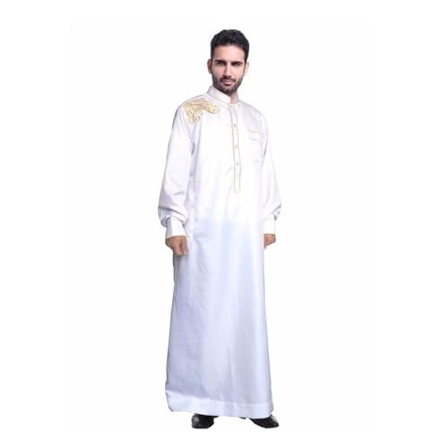 YOOCHUENG Herren Tunika Kaftan,Männer Arab Kaftan Muslim Robe,Islamische Kleidung für Männer,Muslimische Langarm Stickerei Thobe,Islamische Arabische Roben,Stil B-Weiß,M von YOOCHUENG