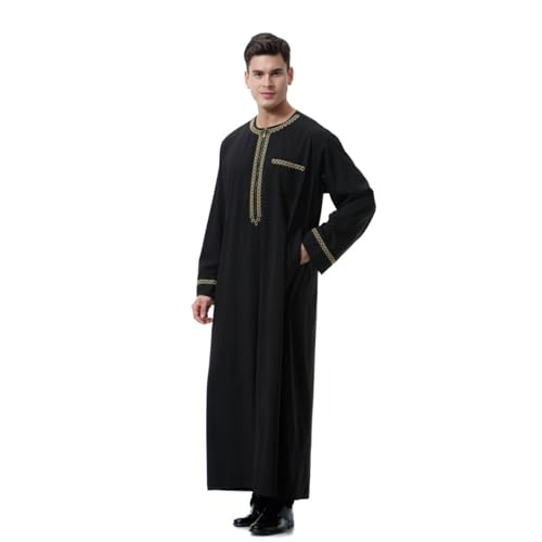 YOOCHUENG Kaftan Herren Langarm Thobe für Männer,Islamische Herrenbekleidung,Muslimische Robe,Lose KaftanDubai Kleidung Arabisch Islamische Abaya Kleid,Stil A-Schwarz,L von YOOCHUENG