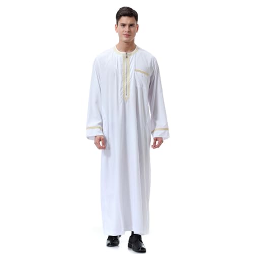 YOOCHUENG Kaftan Herren Langarm Thobe für Männer,Islamische Herrenbekleidung,Muslimische Robe,Lose KaftanDubai Kleidung Arabisch Islamische Abaya Kleid,Stil A-Weiß,L von YOOCHUENG