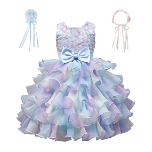 YOOCHUENG Mädchen Kleid für 4-9 Jahre Ärmellose Tutukleid mit Rückenreißverschluss,Blumenmädchen Kleid Kinderkleider Partykleid,Inklusive Haarreif,Zauberstab,Geschenkbox (120 cm,5–6 Jahre) von YOOCHUENG