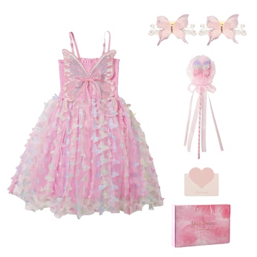 YOOCHUENG Prinzessin Kleid Mädchen Geschenksatz Sommerlicher Tüllkleid für Mädchen Blumenmädchen Kleid für Geburtstage,Hochzeiten,Party,Taufkleider Geschenkbox Inklusive (130 cm,7–8 Jahre) von YOOCHUENG