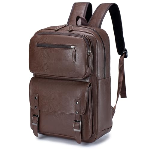 YOODI Lederrucksack 40x30x15 British Airways Wizzair Eurowings Handgepäck Flugzeug Wasserdicht Reiserucksack 15,6 Zoll Laptop Rucksack PU Leder Elegant Travel Backpack Fur Damen Herren von YOODI