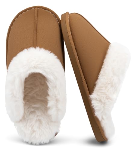ChayChax Damen Herren Warme Plüsch Hausschuhe Flauschige Pantoffeln Memory Foam Slippers im Herbst und Winter für Drinnen und Draussen, Braun, 42/43 EU = Hersteller 44/45 von ChayChax