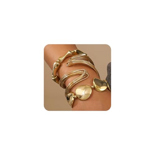YOOESTORES82 Offenes Armreif-Set für Damen, goldfarben, verstellbar, mehrlagig, stapelbar, trendig, unregelmäßig, geometrischer Armreif, gestapelter Schmuck, 6-teilig, 0, Legierung, Kein Edelstein YOOESTORES82 Offenes Armreif-Set für Damen, goldfarben, verstellbar, mehrlagig, stapelbar, trendig, unregelmäßig, geometrischer Armreif, gestapelter Schmuck, 6-teilig, 0, Legierung, Kein Edelstein von YOOESTORES82