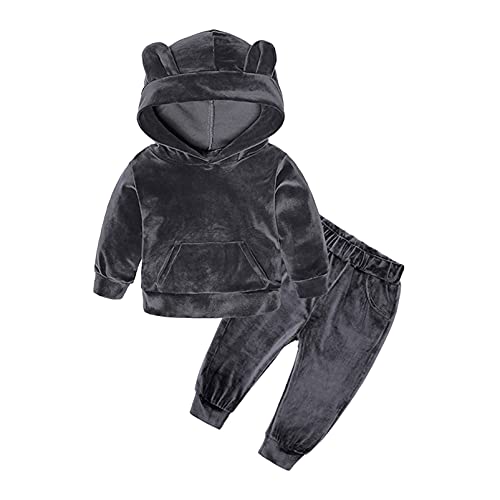 YOOJIA Baby Jogginganzug Kapuzenpullover mit Jogginghose Unisex Mädchen Jungen Sportanzug Hoodie Bekleidung Outfit Set für Kleinkinder Herbst Winter B Grau 86-92 von YOOJIA