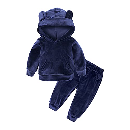 YOOJIA Baby Jogginganzug Kapuzenpullover mit Jogginghose Unisex Mädchen Jungen Sportanzug Hoodie Bekleidung Outfit Set für Kleinkinder Herbst Winter B Navy Blau 98-104 von YOOJIA
