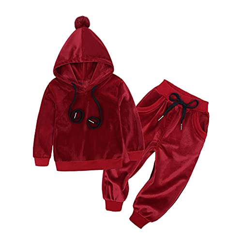 YOOJIA Baby Jogginganzug Kapuzenpullover mit Jogginghose Unisex Mädchen Jungen Sportanzug Hoodie Bekleidung Outfit Set für Kleinkinder Herbst Winter C Burgundy 86-92 von YOOJIA