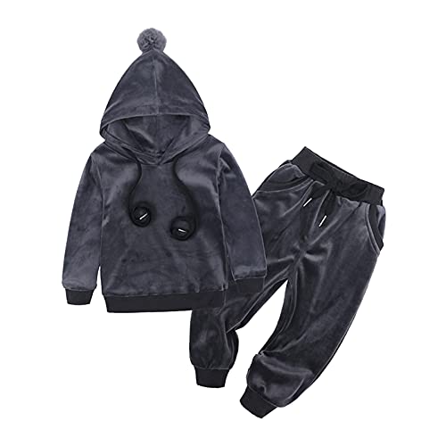 YOOJIA Baby Jogginganzug Kapuzenpullover mit Jogginghose Unisex Mädchen Jungen Sportanzug Hoodie Bekleidung Outfit Set für Kleinkinder Herbst Winter C Grau 92-98 von YOOJIA