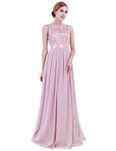 YOOJIA Brautjungfernkleid Damen Abendkleid Partykleid Elegant Hochzeit Spitze Kleid Festlich Cocktailkleid Chiffonkleid Lang Ballkleid Bodenlang Dusty Rose 42 von YOOJIA