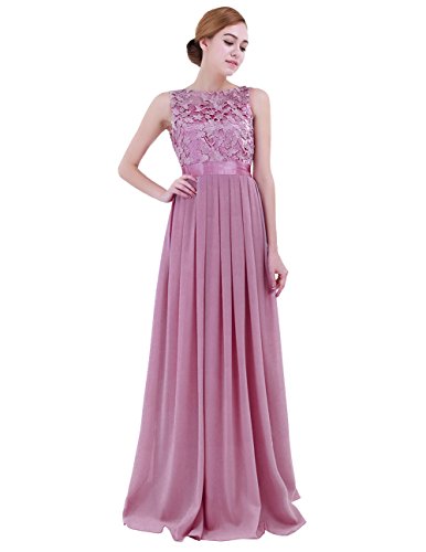 YOOJIA Brautjungfernkleid Damen Abendkleid Partykleid Elegant Hochzeit Spitze Kleid Festlich Cocktailkleid Chiffonkleid Lang Ballkleid Bodenlang Plum 46 von YOOJIA