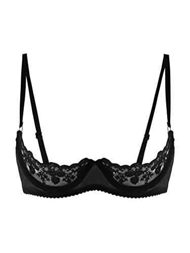 YOOJIA Damen BH Spitze Dessous Push Up BH Hebe Offen Brust Sheer Lace Bralette Bra Bustier Büstenhebe Erotische Unterwäsche Lingerie Schwarz J L von YOOJIA