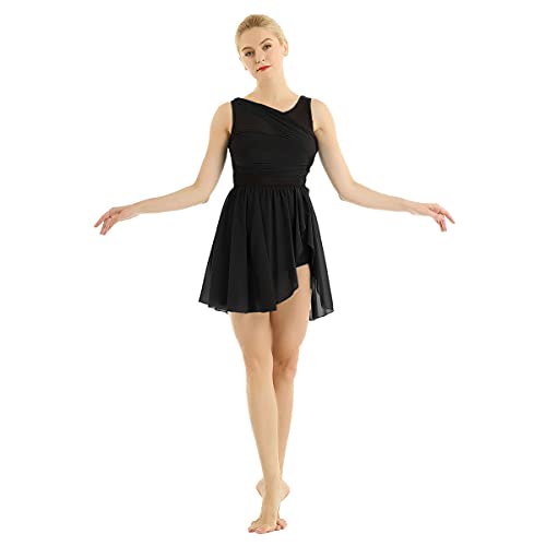 YOOJIA Damen Ballettkleid Chiffon Ärmellos Ballettkleidung Asymmetrisches Tanzkleid Latin Tango Tanz Kostüm Trikot Kleid Tanz-Body Gymnastikanzug Schwarz M von YOOJIA