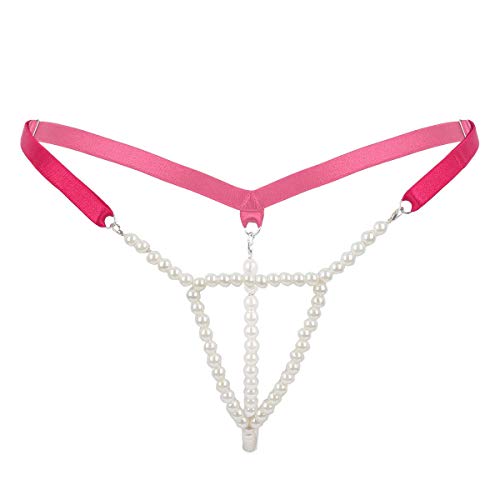 YOOJIA Damen Perlen String Tanga Micro Mini Perlenstring T-Back Slip Ouvert Unterhose Erotik Unterwäsche Reizwäsche Rot B Einheitsgröße von YOOJIA