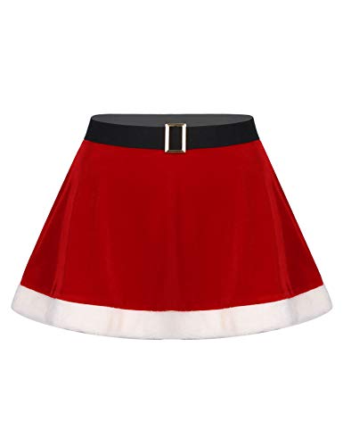 YOOJIA Damen Rock Weihnachtsrock Kurz High Waist Minirock Flanell Winter Rock Casual Weihnachten Rot 3XL von YOOJIA