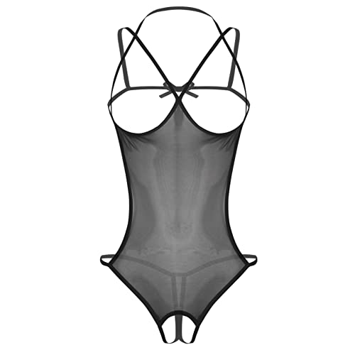 YOOJIA Damen Sexy Bodysuit Ouvert Body Ärmellos Unterzieh-Body Crotchless Catsuit Transparent Stringbody Erotische Babydoll Dessous Reizwäsche Nachtwear Schwarz Einheitsgröße von YOOJIA