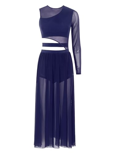YOOJIA Damen Tanzkleid Eiskunstlauf Kleid Ballettanzug Lang Ballettkleid EIN Schulter Latein Rumba Tango Kleid Ballsaal Dancewear Navy blau XL YOOJIA Damen Tanzkleid Eiskunstlauf Kleid Ballettanzug Lang Ballettkleid EIN Schulter Latein Rumba Tango Kleid Ballsaal Dancewear Navy blau XL von YOOJIA
