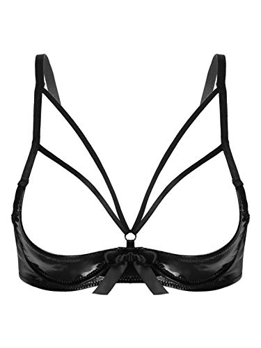YOOJIA Damen Wetlook Ouvert-BH Bra offener Brust Kette Reizwäsche Nippelfrei Büstenhalter Glänzende Unterhemd Dessous Unterwäsche Lingerie Schwarz J L YOOJIA Damen Wetlook Ouvert-BH Bra offener Brust Kette Reizwäsche Nippelfrei Büstenhalter Glänzende Unterhemd Dessous Unterwäsche Lingerie Schwarz J L von YOOJIA