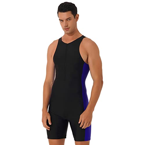 YOOJIA Herren Badeanzug Bademode Schwimmanzug mit Bein Ärmellos Tank Top Einteiliger Leotard Badebekleidung Beachwear Swimwear Schwarz&Blau S von YOOJIA