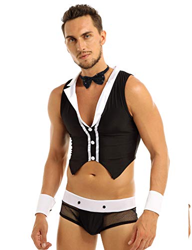 YOOJIA Herren Kellner Kostüm Unterwäsche Set Smoking Outfit Cosplay Dessous Set Männer Erotik Clubwear Nachtwäsche Nachtclub Party Verkleidung Schwarz Einheitsgröße von YOOJIA