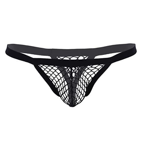 YOOJIA Herren Netz Strings Low Rise G-String Tanga Slip Briefs Transparente Dessous Unterwäsche mit Bulge Beutel Reiwäsche Schwarz XXL von YOOJIA