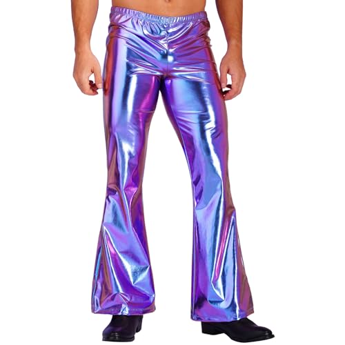 YOOJIA Herren Schlaghose Glänzende Metallic Glockenhose Festival Tanzhosen Disco Hose Vintage 70er Palazzo Lange Hose Clubwear Partywear Bunt L von YOOJIA