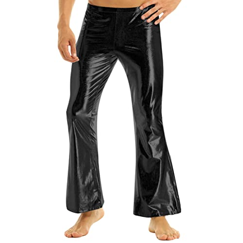 YOOJIA Herren Schlaghose Glänzende Metallic Glockenhose Festival Tanzhosen Disco Hose Vintage 70er Palazzo Lange Hose Clubwear Partywear Schwarz XL von YOOJIA