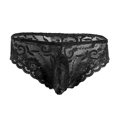 YOOJIA Herren Spitze Slips Strings Transparents Tanga Unterhose Briefs Sissy Dessous Reizwäsche Erotisch Unterwäsche Schwarz XL von YOOJIA