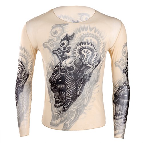 YOOJIA Herren Tattoo Shirt Langarm T-Shirt Slim Fit Hemd Tattoo-Pullover Männer Muskelshirt Clubwear Unterhemd Nachtclub Party Kostüm C One Size von YOOJIA