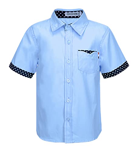 YOOJIA Jungen Kurzarmhemd Sommer Hemd Kinder Trachtenhemd Kurzarmshirt Klassisch Freizeithemd Blusen Tops Sommer Outfit B Blau 158-164 von YOOJIA