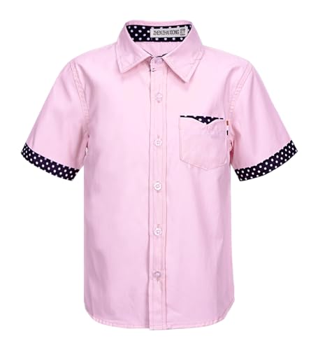 YOOJIA Jungen Kurzarmhemd Sommer Hemd Kinder Kurzarmshirt Klassisch Freizeithemd Trachtenhemd Kurzarm Blusen Tops Sommer Outfit Freizeit B Rosa 110-116 von YOOJIA