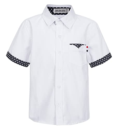 YOOJIA Jungen Kurzarmhemd Sommer Hemd Kinder Trachtenhemd Kurzarmshirt Klassisch Freizeithemd Blusen Tops Sommer Outfit B Weiss 134-140 von YOOJIA