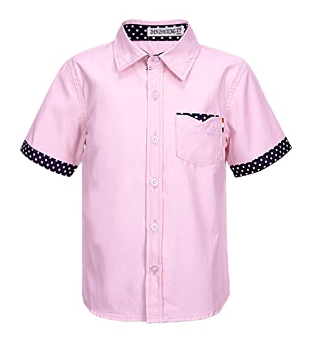 YOOJIA Jungen Kurzarmhemd Sommer Hemd Kinder Trachtenhemd Kurzarmshirt Klassisch Freizeithemd Blusen Tops Sommer Outfit B Rosa 122-128 von YOOJIA