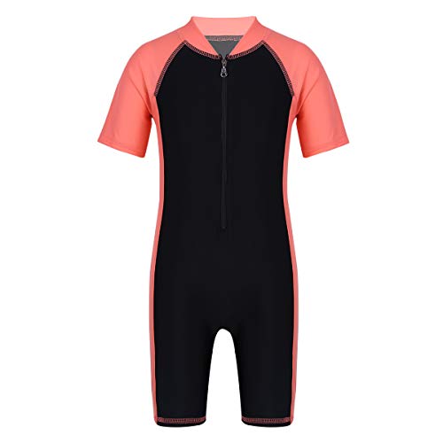 YOOJIA Kinder Unisex Badeanzug mit Bein Einteiler Schwimmanzug Badenmode Wettkampf Badebekleidung für Mädchen Jungen Rot & Schwarz 158-164 von YOOJIA