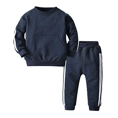 YOOJIA Kinder Jogginganzug für Mädchen und Jungen Langarm Kapuzenpullover und Hose Sportanzug Trainingsanzug Frühling/Sommer Outfits Navy Blau C 86-92 von YOOJIA