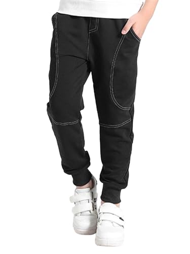 YOOJIA Kinder Jogginghose Jungen Sporthose Jogger Hose Lässige Laufen Trainingshose Sweathose mit Tunnelzug Taschen Schwarz 158-164 von YOOJIA