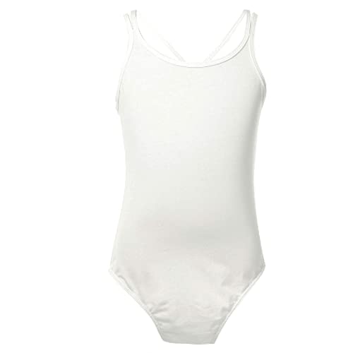 YOOJIA Kinder Mädchen Ballettanzug Spaghetti-Träger Baumwolle Body Ballett Trikot Top Turnanzug Gymnastikanzug Tanz-Body A Weiss 140-152 von YOOJIA