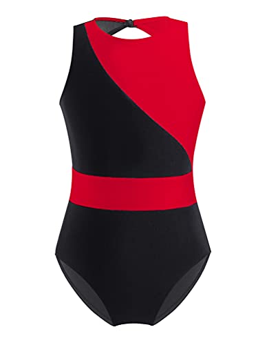 YOOJIA Kinder Mädchen Ballettanzug Turnanzug Gymnastikanzug Tanzbody Sportbody Trikotanzug Akrobatik Training Trikot Overall Dancewear F Rot&Schwarz 146-152 von YOOJIA