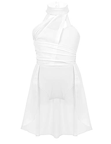 YOOJIA Kinder Mädchen Ballettkleid Ärmellos Chiffon Ballettrock Ballett Body Trikot Gymnastikanzug Lyrical Modern Dancewear Tanzkostüm A Elfenbein 134-140 von YOOJIA