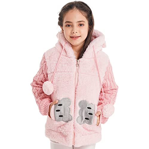 YOOJIA Kinder Mädchen Fleecejacke Kapuzenjacke Teddybär Winter Fleece Outwear Mantel Cartoon Sweatshirt Hoodie Pullover mit Ohren Gr.86-164 Rosa 146-152 von YOOJIA