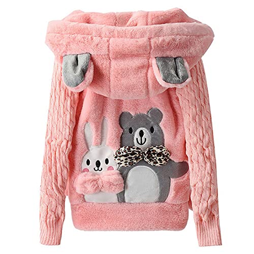 YOOJIA Kinder Mädchen Fleecejacke Kapuzenjacke Teddybär Winter Fleece Outwear Mantel Cartoon Sweatshirt Hoodie Pullover mit Ohren Gr.86-164 Rosa 98-104 von YOOJIA