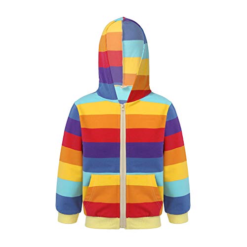 YOOJIA Kinder Mädchen Frühlingsjacke Langarm Kapuzenpullover Hoodie Pullover mit Tasche Baumwolle Sweatjacke gr.98-152 A Dark Regenbogen 122-128 von YOOJIA