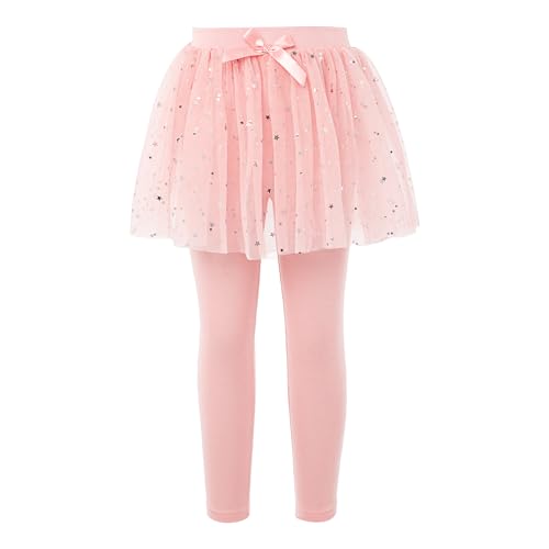 YOOJIA Kinder Mädchen Leggings Rock Leggings Hosen Mit Tutu Rock Plisseerock Jeggings Hosenrock Winter Herbst Outfit für Freizeit C Rosa 122-128 von YOOJIA