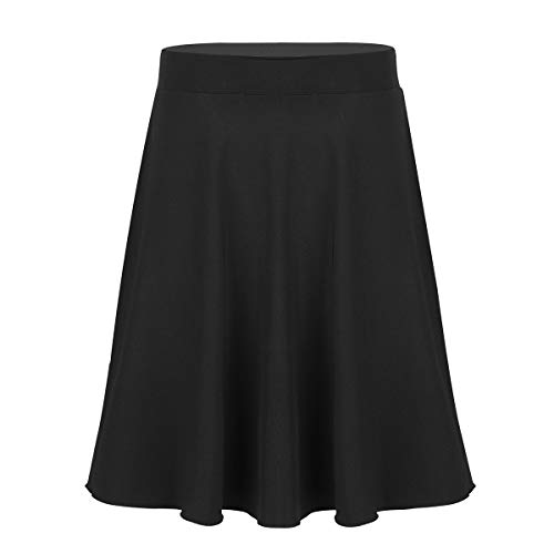YOOJIA Kinder Mädchen Skater Rock Basic Solid Schulrock Vielseitige Dehnbar Rock Faltenrock Hohe Taille Pettiskirt Knielang 116 128 140 152 164 Schwarz 16 Jahre von YOOJIA