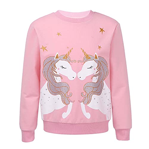 YOOJIA Kinder Mädchen Sweatshirt Baumwolle Langarm Pullover Einhörner Langarmshirt Pullover Rundhals Top Frühling Herbst gr. 92-140 Rosa E 140-152 von YOOJIA