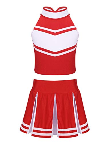 YOOJIA Kinderkostüm Mädchen Outfit Cheerleading Kostüm Crop Top Rock Set Festlich Dancewear für Karneval Fasching Cosplay Bekleidungsset A Rot & Weiss 140 von YOOJIA