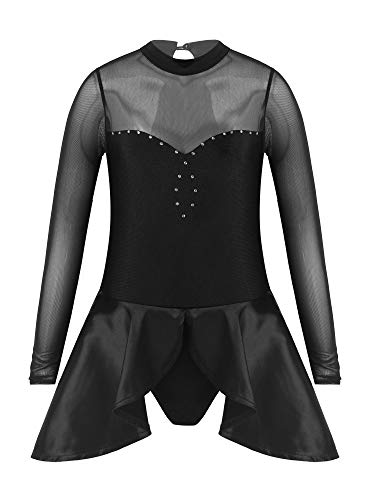 YOOJIA Mädchen Ballettkleidung Ballettkleid Kinder Tanzbody Langarm Balletttrikot Tanzkleid Eiskunstlauf Ballerina Kleid gr.110-164 Schwarz 158-164 von YOOJIA