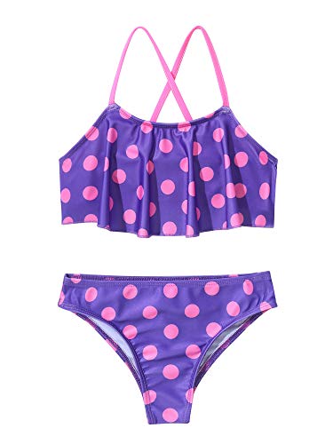 YOOJIA Mädchen Bikini Set Zweiteiler Badeanzug Bademode Sommer Schwimmen Urlaub Beach Swimsuit für Kinder 2-14 Jahre Rosenrot B 134-140 von YOOJIA